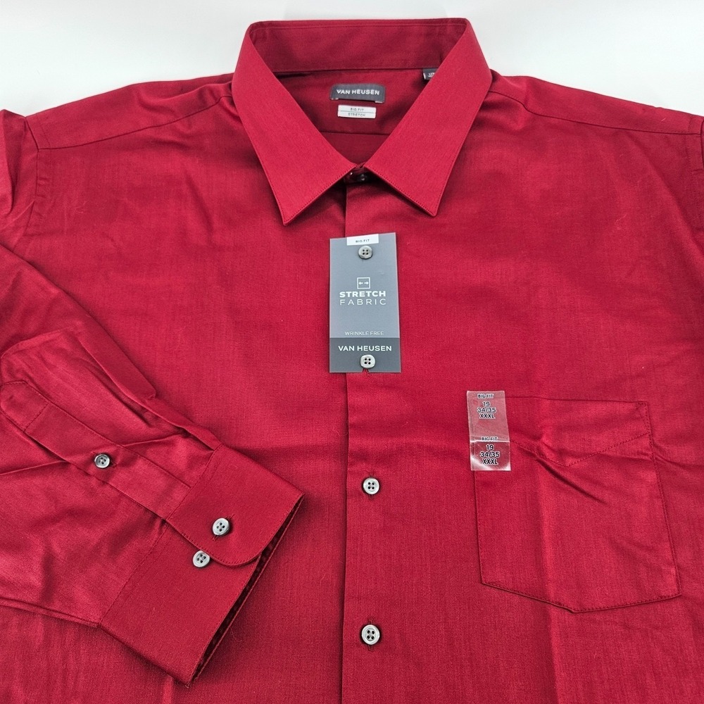 Van Heusen Shirt Mens 19 34/35 XXXL Red Long Sleeve